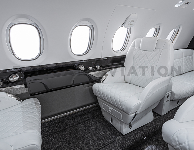 Black and white interior of updated Hawker 800