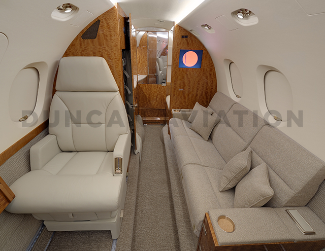 Cool beige interior of updated Hawker 800
