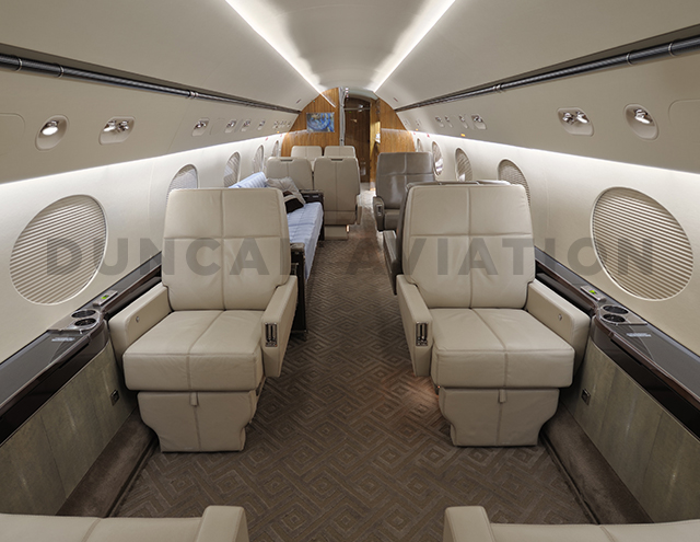 Creamy updated interior of Gulfstream GIV