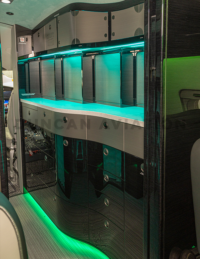 Challenger 604 galley with alternate color in led lighting
