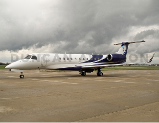 Exterior of Embraer with white and navy paint