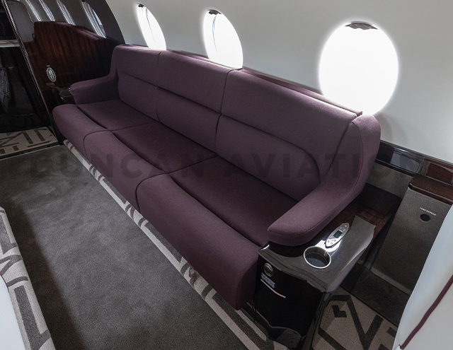 Beautiful merlot divan in newly refurbished Gulfstream 200