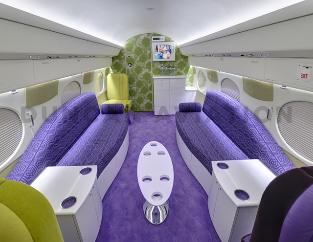 Gulfstream with funky purple and lime green interior