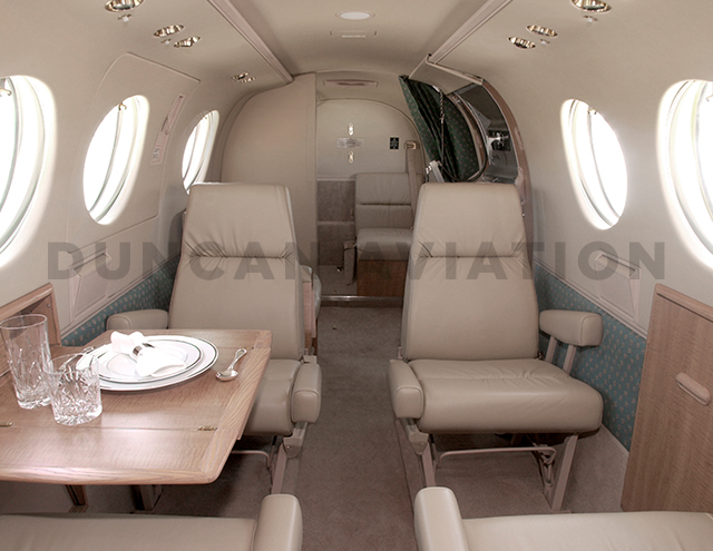 King Air C-90 interior with light mocha color