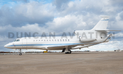 Newly painted exterior of Falcon 7X by Duncan Aviation