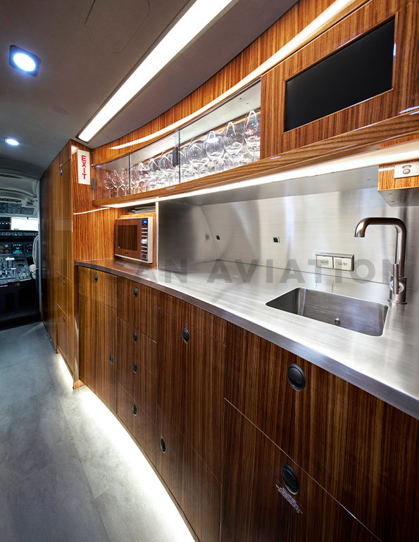 Galley of refurbished Global Express by Duncan Aviation