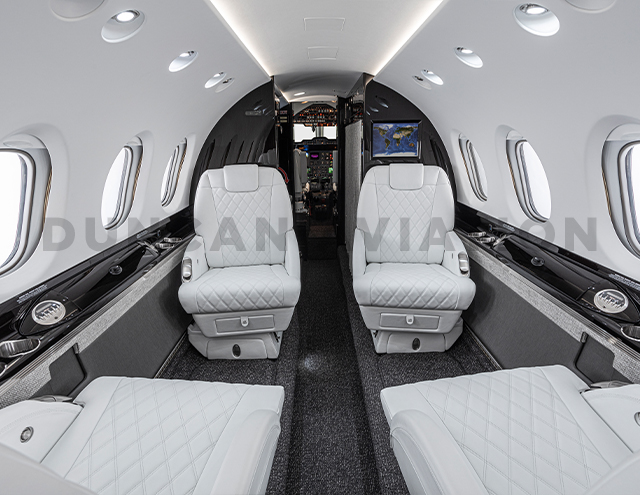 Interior refurbishment of Hawker 800 in black and white