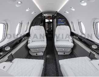 Interior refurbishment of Hawker 800 in black and white