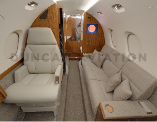 Cool beige interior of updated Hawker 800