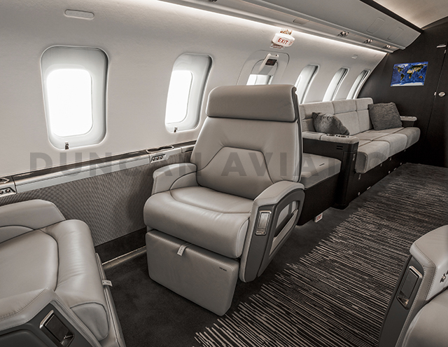 Interior of Challenger 605 with new upholstery