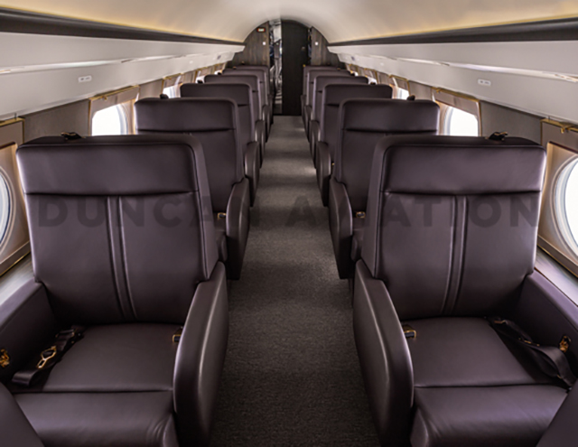 Rich brown interior of updated Gulfstream GIV