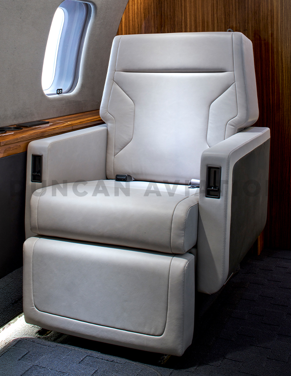 White leather seat in refurbished Global Express by Duncan Aviation