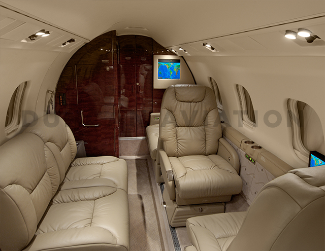 Learjet 55 updated interior with cool brown upholstery