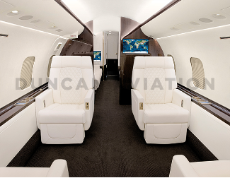 Bright white upholstery and interior with black accents in Global Express