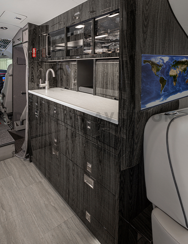 Interior refurbishment on galley of Falcon 2000